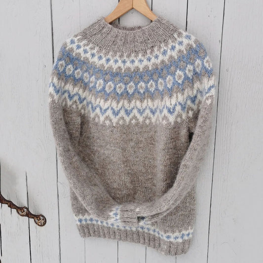Unisex Vintage Icelandic Leaf Knit Jacquard Crew Neck Sweater elevenforest