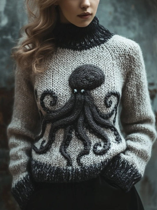 Women's Vintage Octopus Pattern Cozy Knit Sweater elevenforest