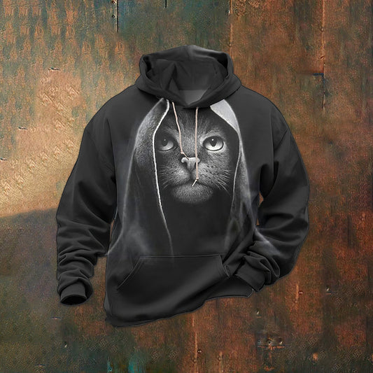 Unisex Cool Cat Vintage Print Casual Hoodie elevenforest