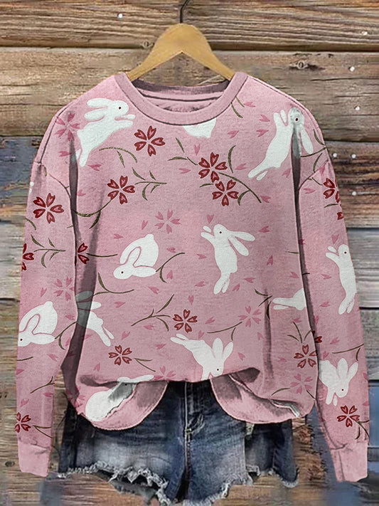 Comstylish Cherry Blossom & Rabbit Japanese Art Casual Cozy Sweatshirt