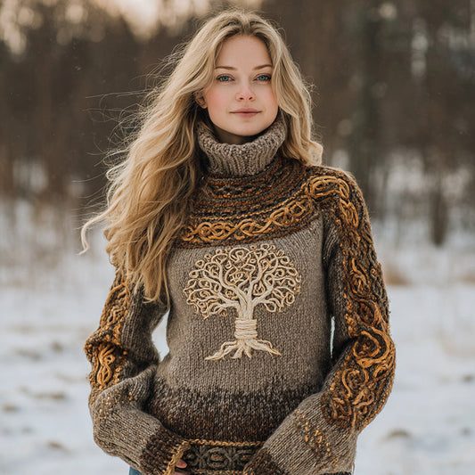 Vintage Celtic Tree Of Life Cozy Thick Aran Sweater elevenforest