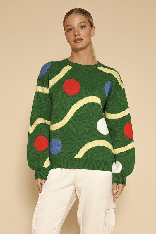 Celine® | Knitted sweater with Christmas tree decorations