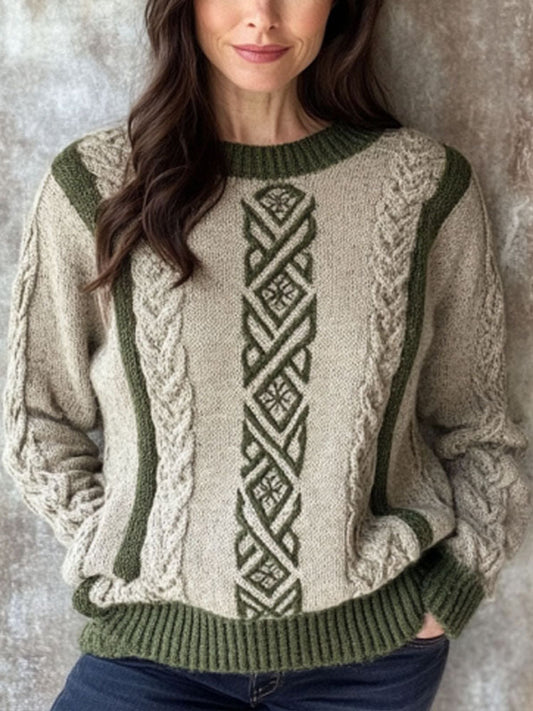 Vintage Irish Celtic Knot Knitted Cozy Jacquard Sweater artswardrobe