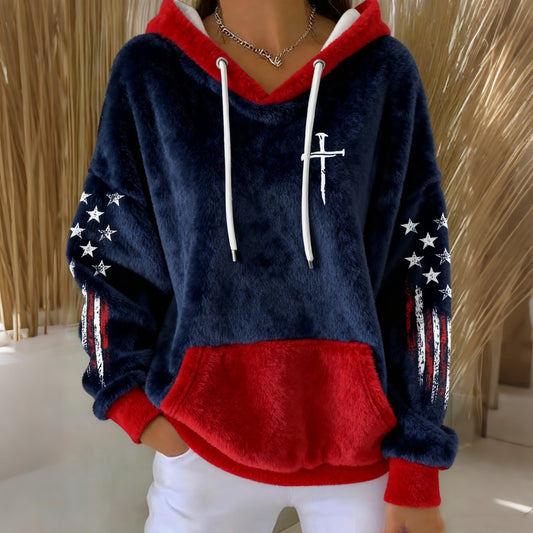 Comstylish Women's Christian Cross Art Flannel Hoodie