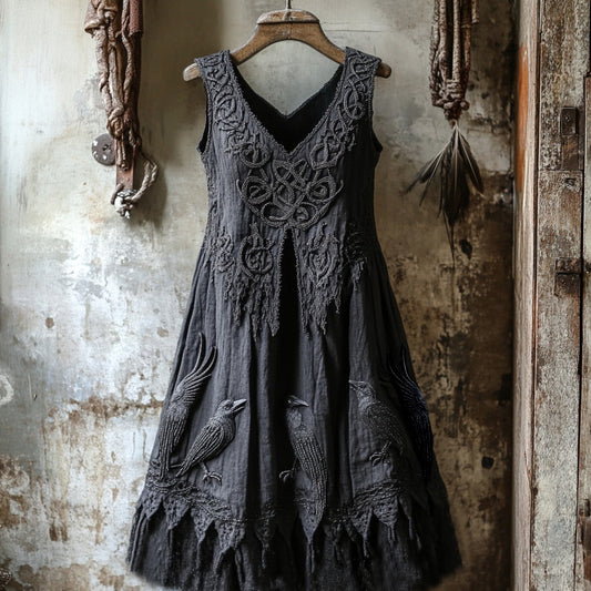 Women's Tribal Dark Night Raven Embroidery Celtic Lace Art Tank Dress artswardrobe