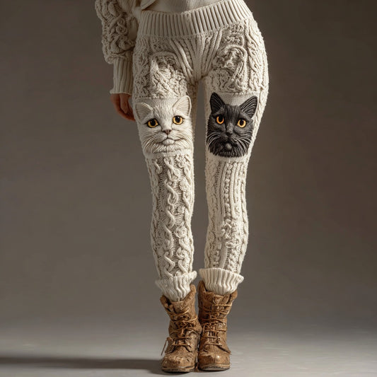 Women's Cute Cat Knitted Warm Knitted Leggings