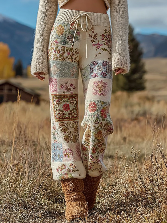 Comstylish Bohemian Style Women's Winter Warm Knitted Straight-leg Long Pants