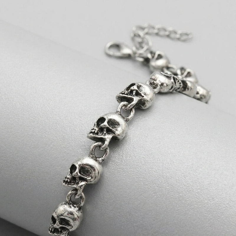 Silver Skull Link Chain Bracelet