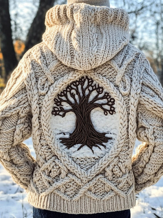 Viking Tribal Tree Of Life Celtic Chunky Knit Hooded Sweater elevenforest