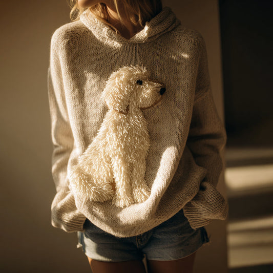 Classic Fuzzy Labradoodle Dog Felt Cozy Knit Hooded Sweater elevenforest
