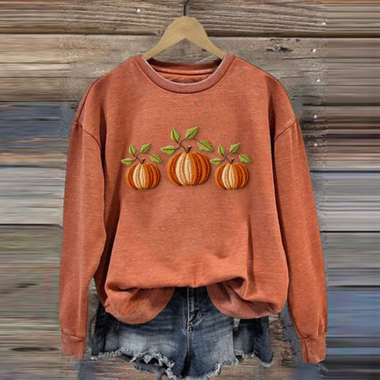 Comstylish Halloween Pumpkin Print Crew Neck Sweatshirt