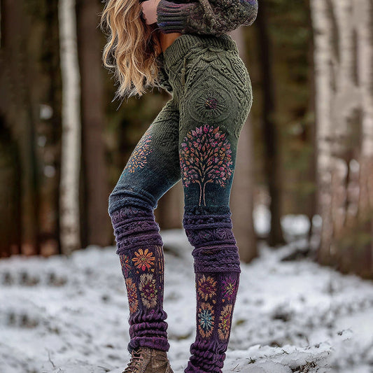 Comstylish Women's Vintage Floral And Tree Of Life Gradient Casual Leggings