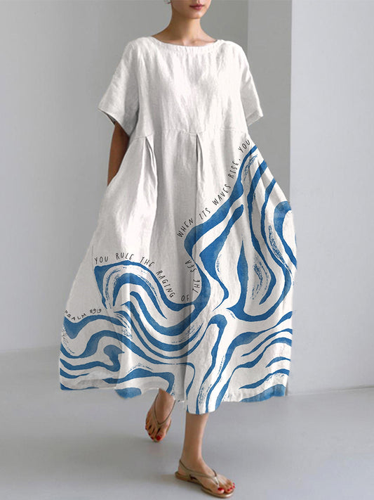 Comstylish Abstract Ocean Waves Christian Art Print Linen Blend Dress
