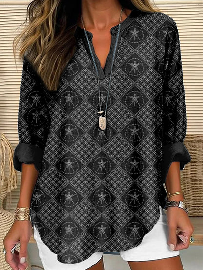 Comstylish Sashiko Sand Dollar Japanese Art Linen Blend Shirt