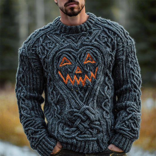 Halloween Pumpkin Light Emoji Viking Men's Knit Crew Sweater artswardrobe