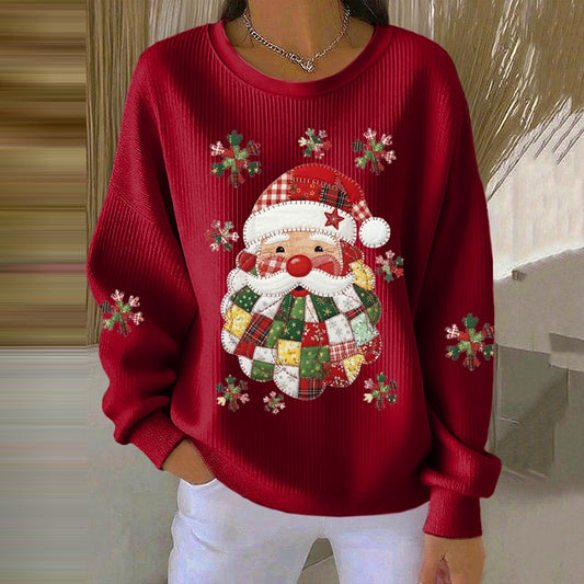 Comstylish Women's Christmas Santa Claus Print Crew Neck Long Sleeve Sweatshirt