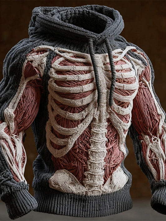 Halloween Horror Muscle & Skeleton Anatomy Art Men's Knit Hoodie artswardrobe