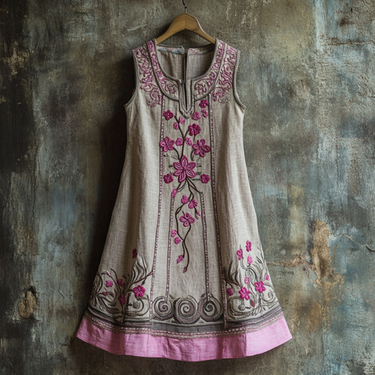 Vintage Celtic Knot With Cherry Blossoms Pattern Linen Tank Dress artswardrobe
