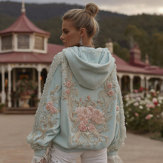 Comstylish Women's Vintage Bohemian Floral Embroidered Casual Hoodie