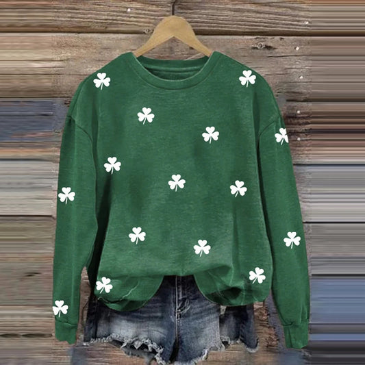 Comstylish Women's St. Patrick's Shamrock Print Crew Neck Casual Sweatshirt