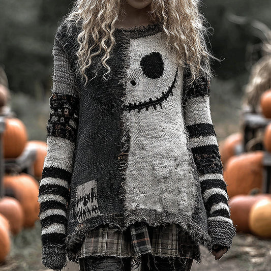 Halloween Evil Face Art Cozy Knit Sweater elevenforest
