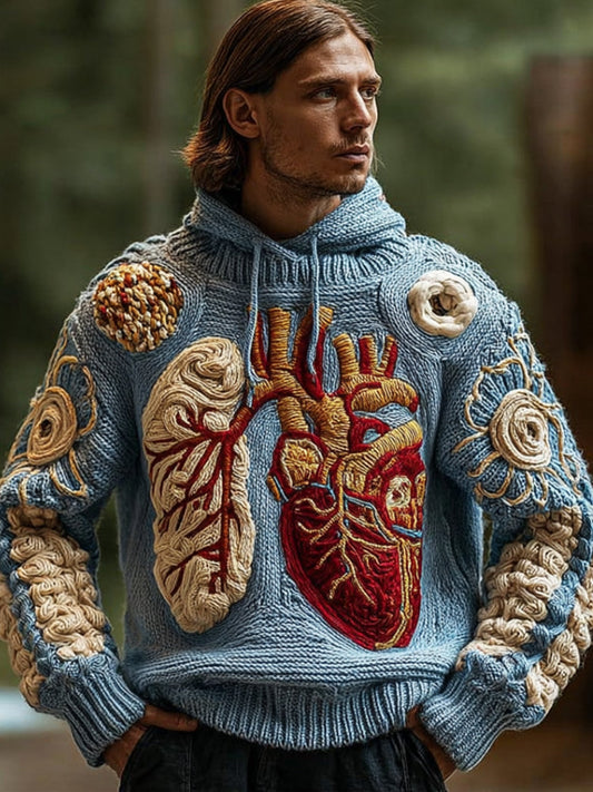 Men's Anatomy Art Ancient Coarse Needle Mist Blue Hooded Sweater artswardrobe