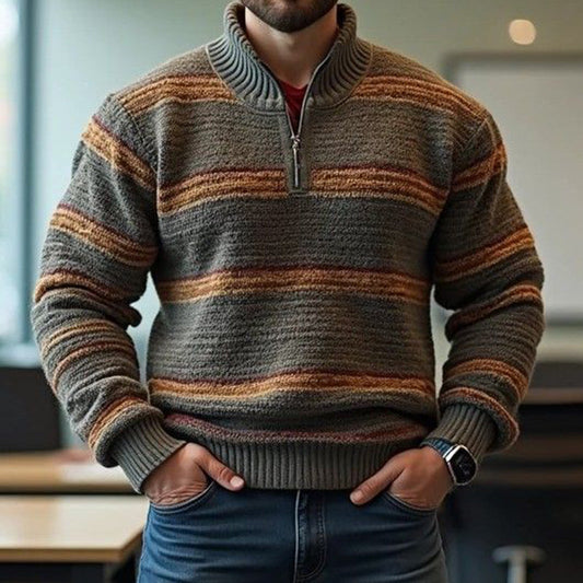 Men'S Retro Geometric Jacquard Zipper Sweater artswardrobe