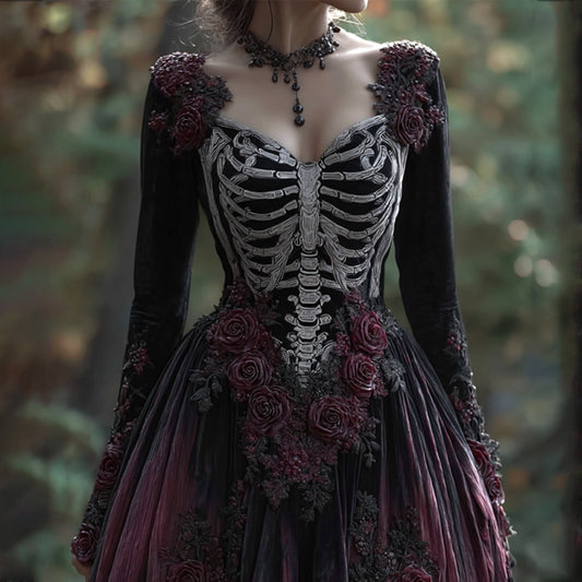 Comstylish Women's Halloween Skull Rose Dress