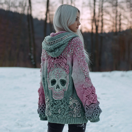 Women's Flower Skull Comfort Loose Gradient Button Sweater Cardigan elevenforest
