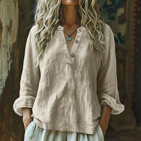 Comstylish Vintage Elegant Art Linen Ruffle Shirt