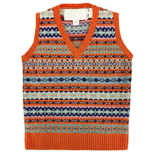 Vintage Geometric Pattern Icelandic Knitted V-Neck Vest Sweater elevenforest