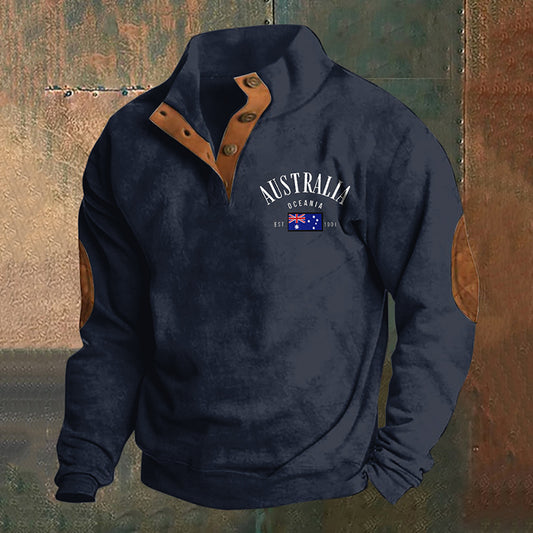 Men's Australia Flag Print Stand Collar Button Sweatshirt elevenforest