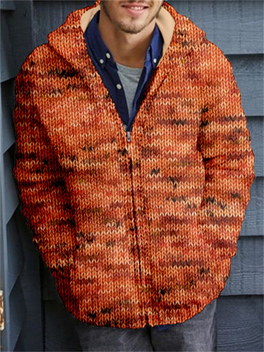 Men's Retro Speckled Cozy Full Zip Hooded Cardigan artswardrobe