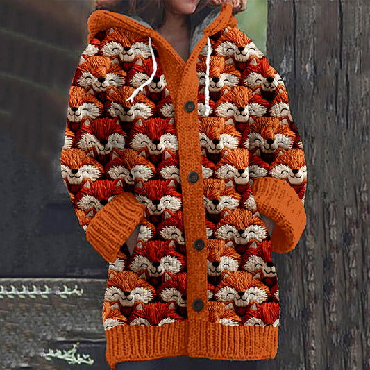 Vintage Fox Embroidered Art Button Cozy Cardigan Sweater artswardrobe