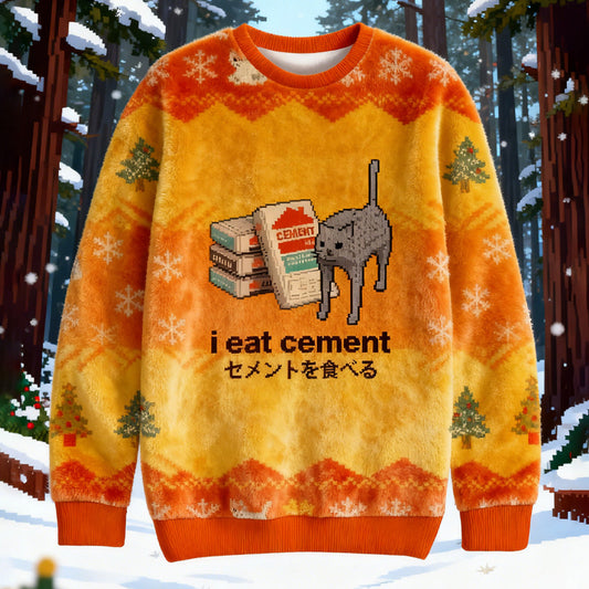 I Eat Cement Yellow Christmas Ugly Sweatshirt elevenforest