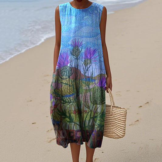 Women's Scottish Thistle Art Print Midi Dress artswardrobe
