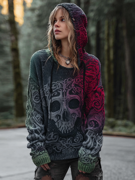 Halloween Gothic Dark Retro Style Women's Gradient Hooded Knit Sweater elevenforest