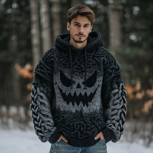 Men's Halloween Spooky Face Gradient Inspired Knitted Cozy Hooded Sweater elevenforest