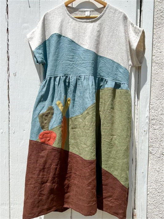 Farm Radish Colorblock Patchwork Linen Dress artswardrobe