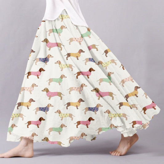 Comstylish Women's Vintage Dachshund Printed Casual Skirt