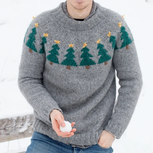 Men's Christmas Tree Art Printed Knitted Warm Crew Neck Sweater artswardrobe
