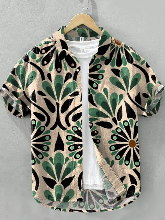 Men's Vintage Boho Inspired Print Linen Blend Shirt artswardrobe