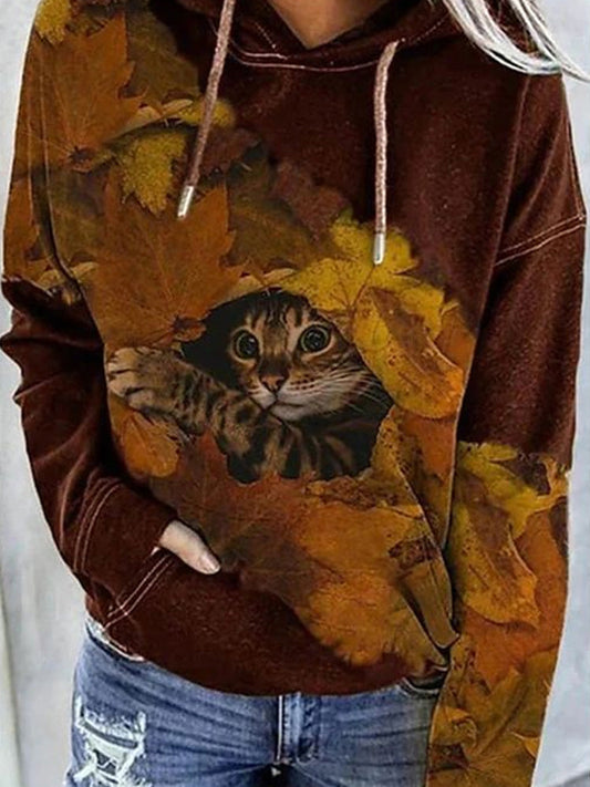 Autumn Winter Cute Cat Print Hoodie elevenforest