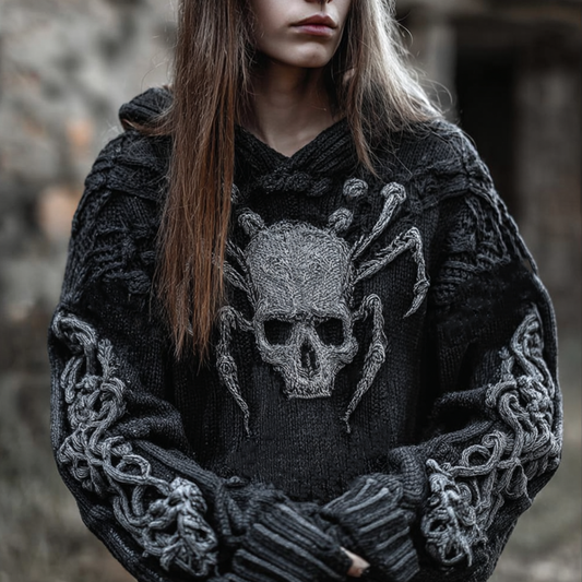 Halloween Lady Skeleton Element Hooded Knit Sweater elevenforest