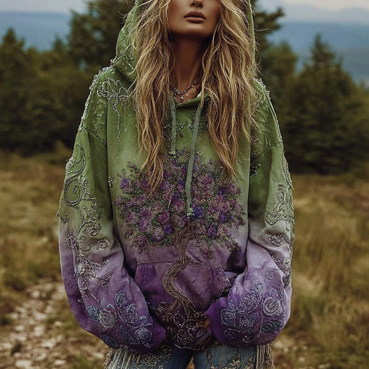 Comstylish Women's Viking Style Tree Of Life Tie Dye Hoodie