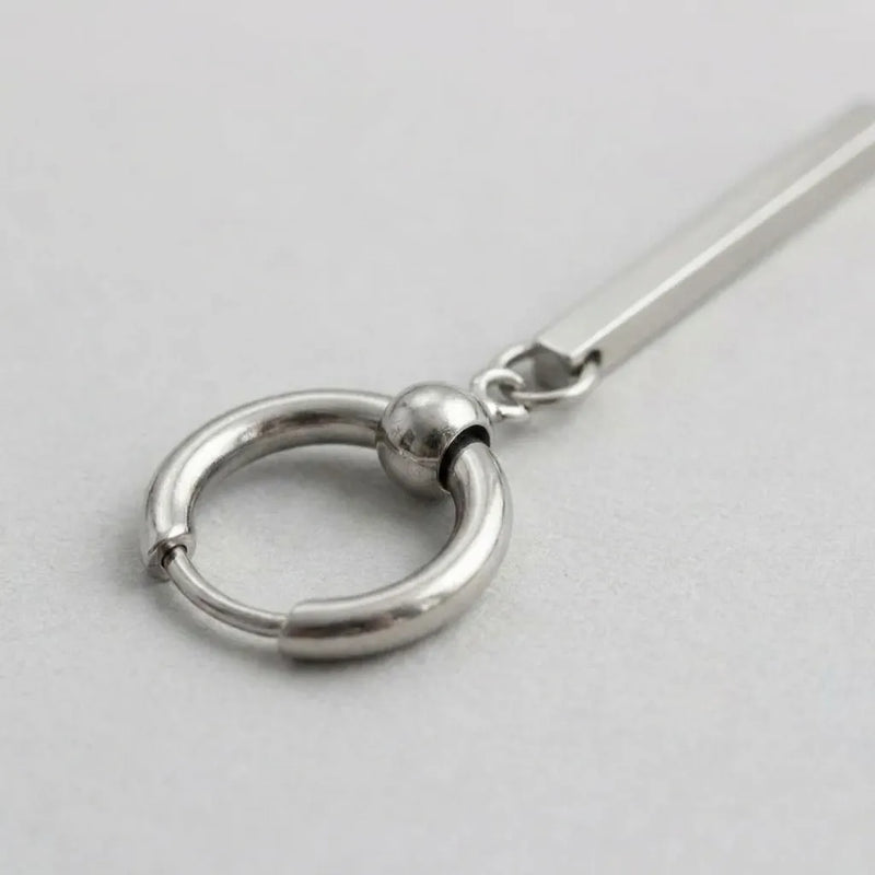 Silver Bar Drop Hoop Earrings