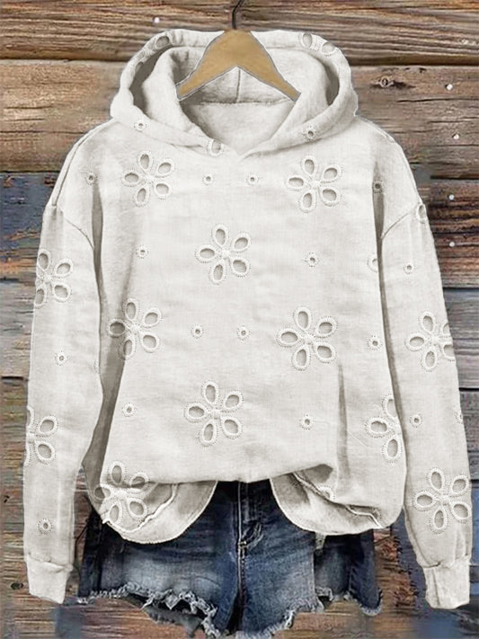Comstylish Floral Hollow Embroidered Lace Cozy Hoodie