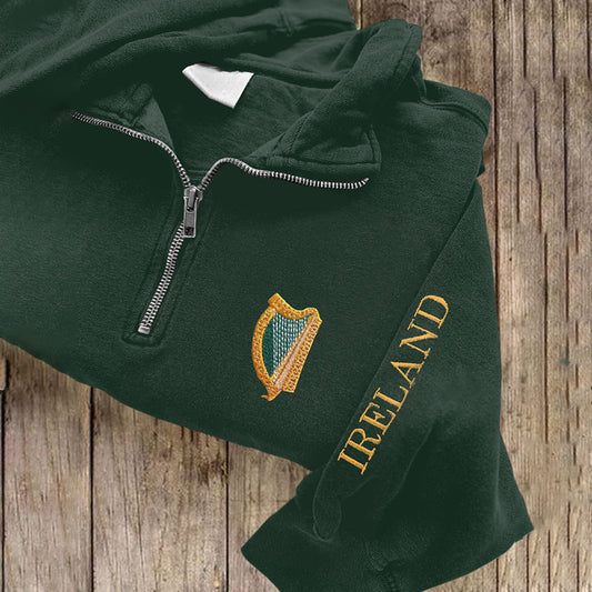 Comstylish Irish Harp Embroidered Zipper Sweatshirt