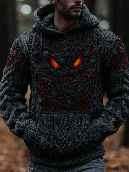 Men's Vintage Devil Smiley Face Celtic Knot Hooded Sweater elevenforest