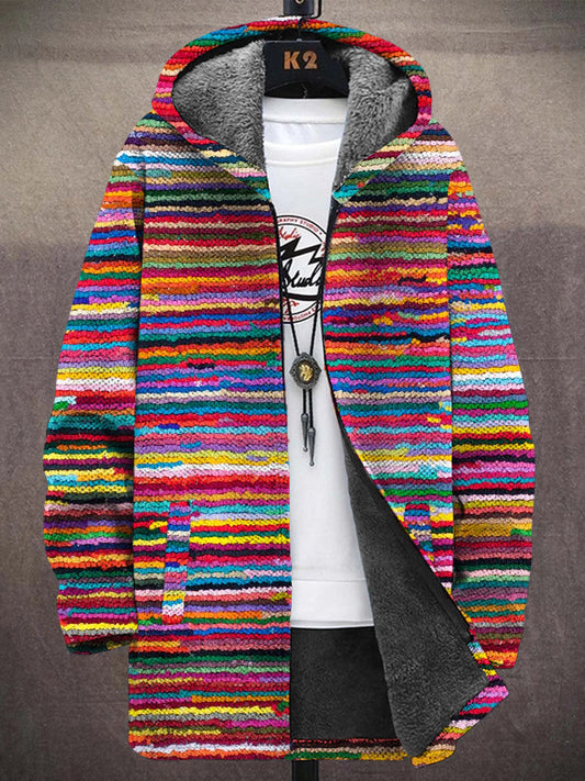 Men's Colorful Striped Knit Cozy Hooded Coat elevenforest